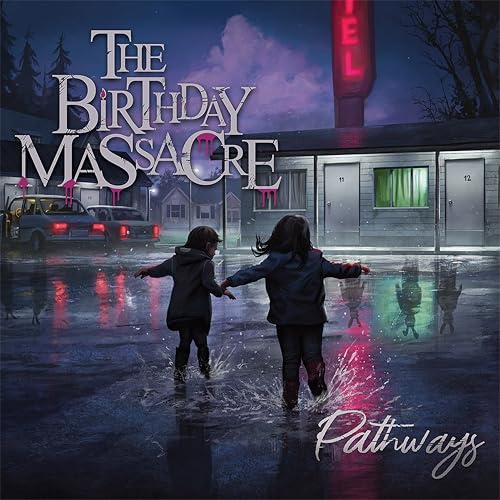 Album cover for The Birthday Massacre's "Pathways" featuring a motel scene.