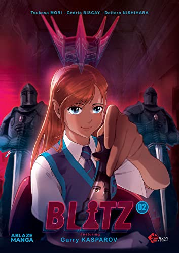 Manga cover: redhead girl holding a chess piece, knights in background.
