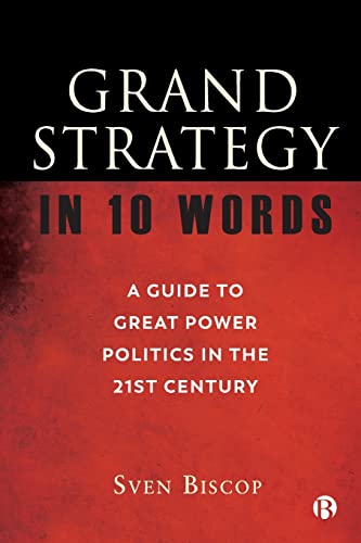 Book cover titled Grand Strategy in 10 Words by Sven Biscop on red background.