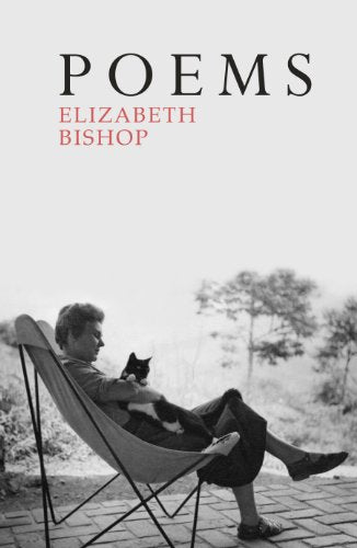 Book cover: "Poems" by Elizabeth Bishop, with a woman and cat.