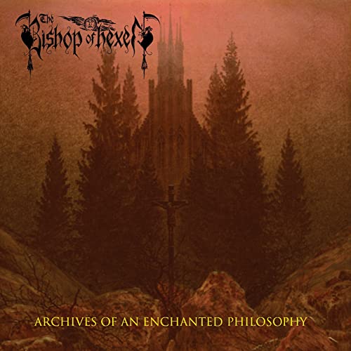 Album cover featuring a dark gothic castle, pine trees, and a crucifix in sepia.