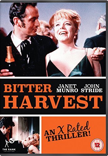 "Bitter Harvest DVD cover featuring a man and woman, with actor names and rating."
