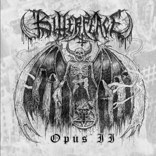Black and white album cover depicting a skeletal winged figure.