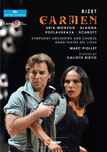 DVD cover for Bizet’s *Carmen* featuring two opera singers onstage.