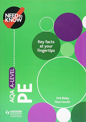 Green textbook cover with "Need to Know: AQA A-level PE" text and circles.