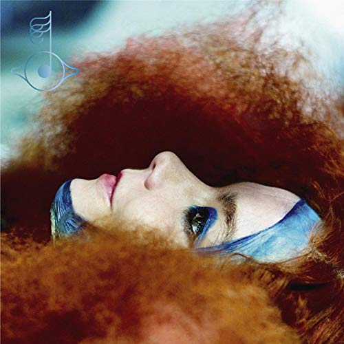 Bjork album cover: close-up of artist with red, curly hair.