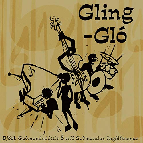 Björk's "Gling-Glo" CD cover: stylized black figures with musical instruments.