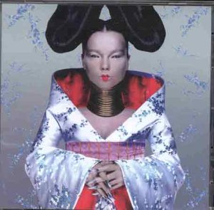 Björk portrait for the album "Homogenic," wearing elaborate clothing.