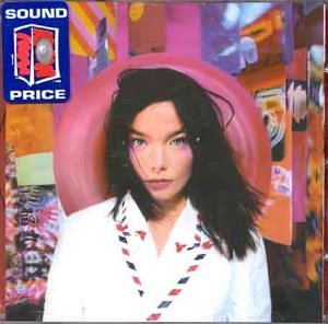 Björk’s “Post” CD cover: portrait with pink backdrop and collage elements.