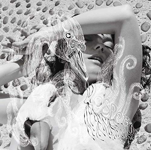 Black and white album cover featuring Björk with swan imagery.