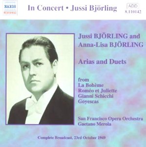 CD cover featuring portrait of Jussi Björling, opera singer, in formal wear.