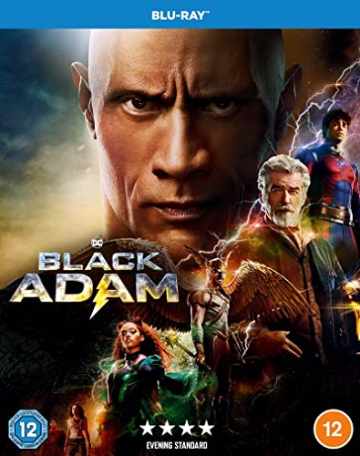 Black Adam Blu-ray cover featuring Dwayne Johnson and other characters.