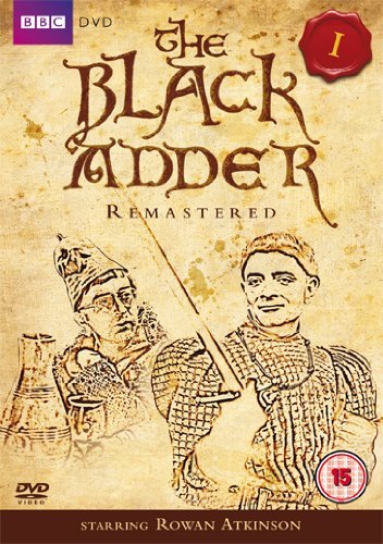 DVD cover for The Black Adder featuring a sketch of Rowan Atkinson in costume.