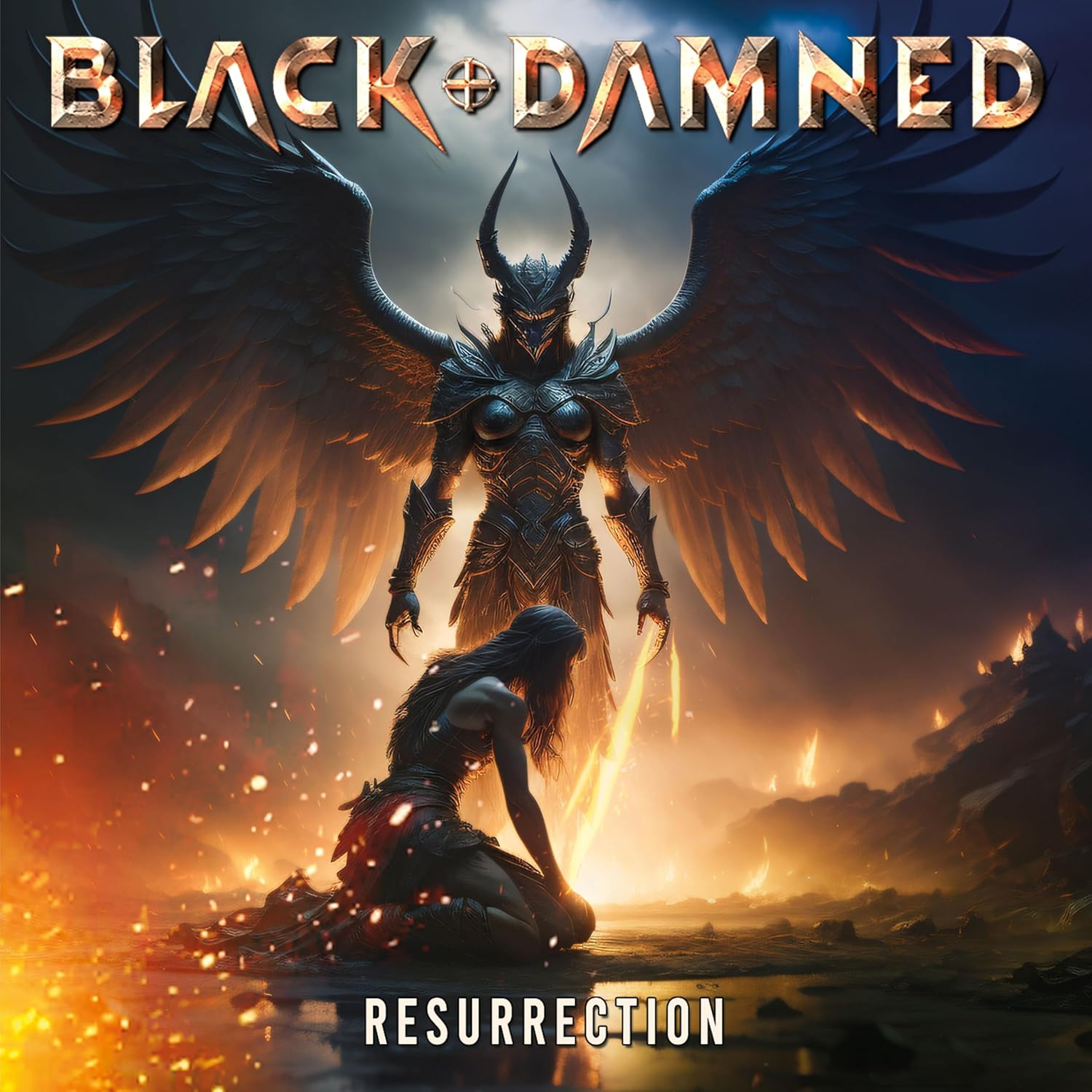 CD cover for Black & Damned’s “Resurrection” featuring a winged figure.
