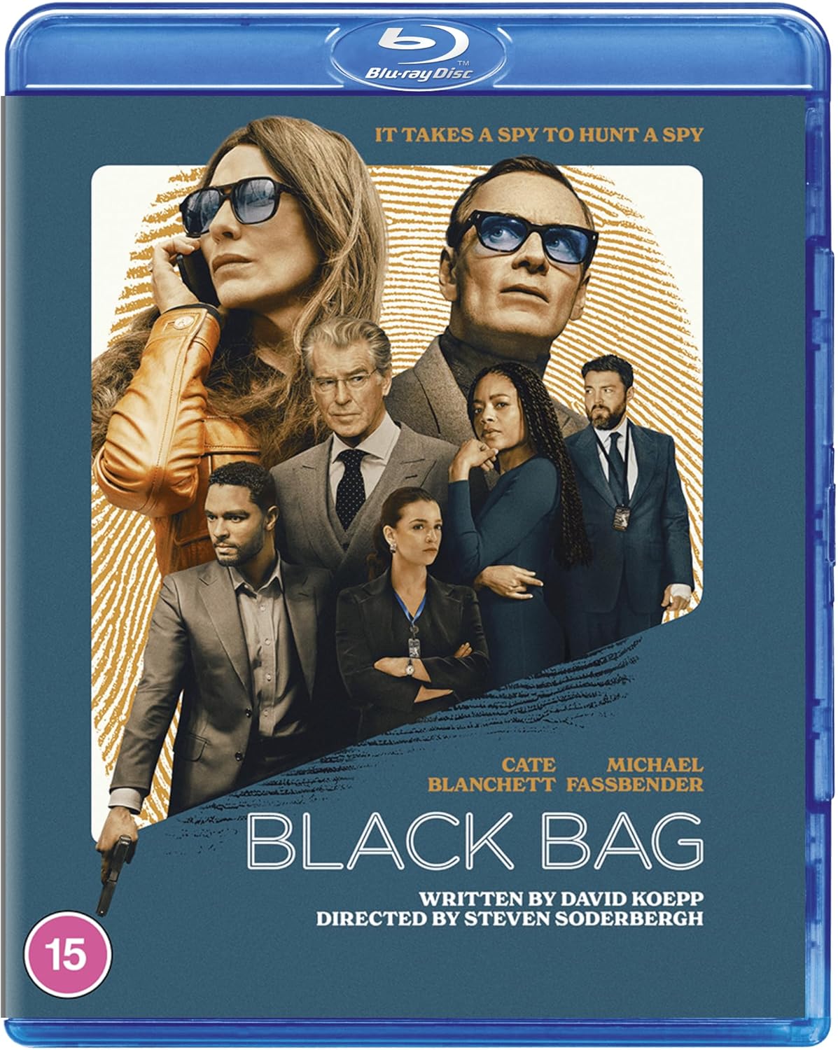 Blu-ray cover for "Black Bag" featuring a cast of characters in suits.