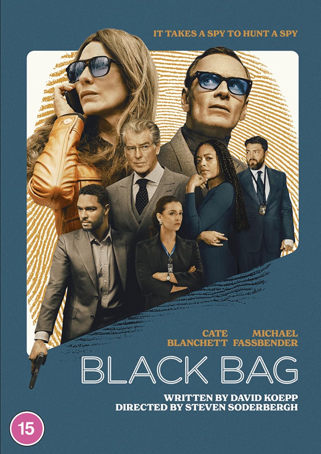 DVD cover for Black Bag featuring an ensemble cast against a large fingerprint background.