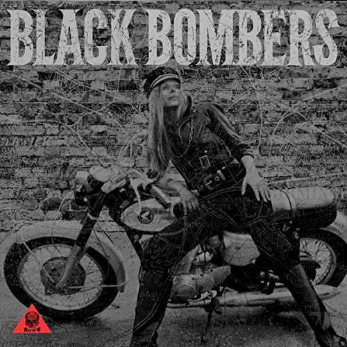 Black and white album cover featuring a woman with a motorcycle.