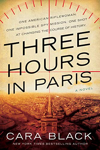 Book cover for "Three Hours in Paris" with Paris skyline background.