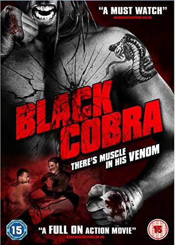 “Black Cobra” DVD cover: muscular arm with snake tattoo, fighting scenes.