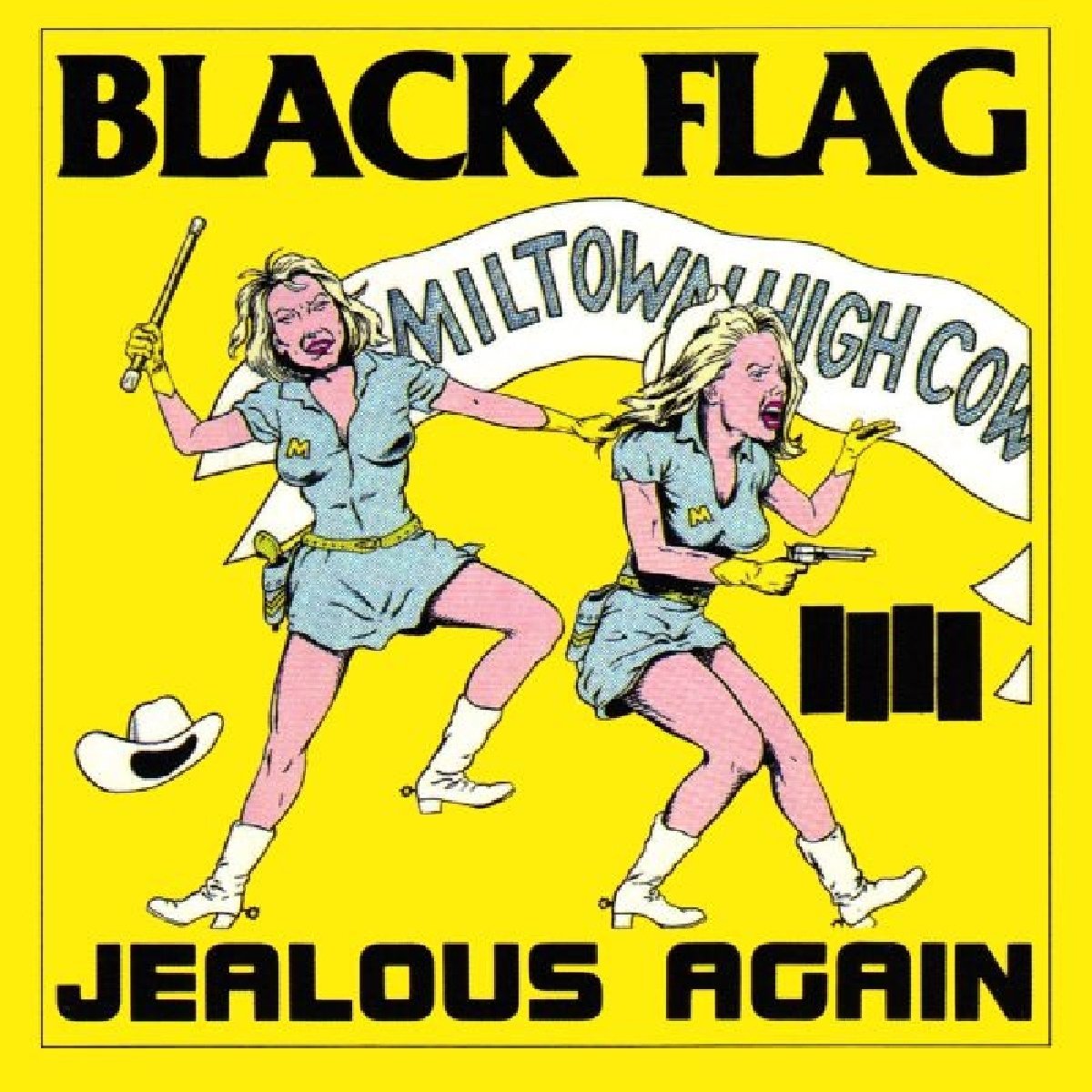 Black Flag “Jealous Again” vinyl album cover with cartoon cowgirls.