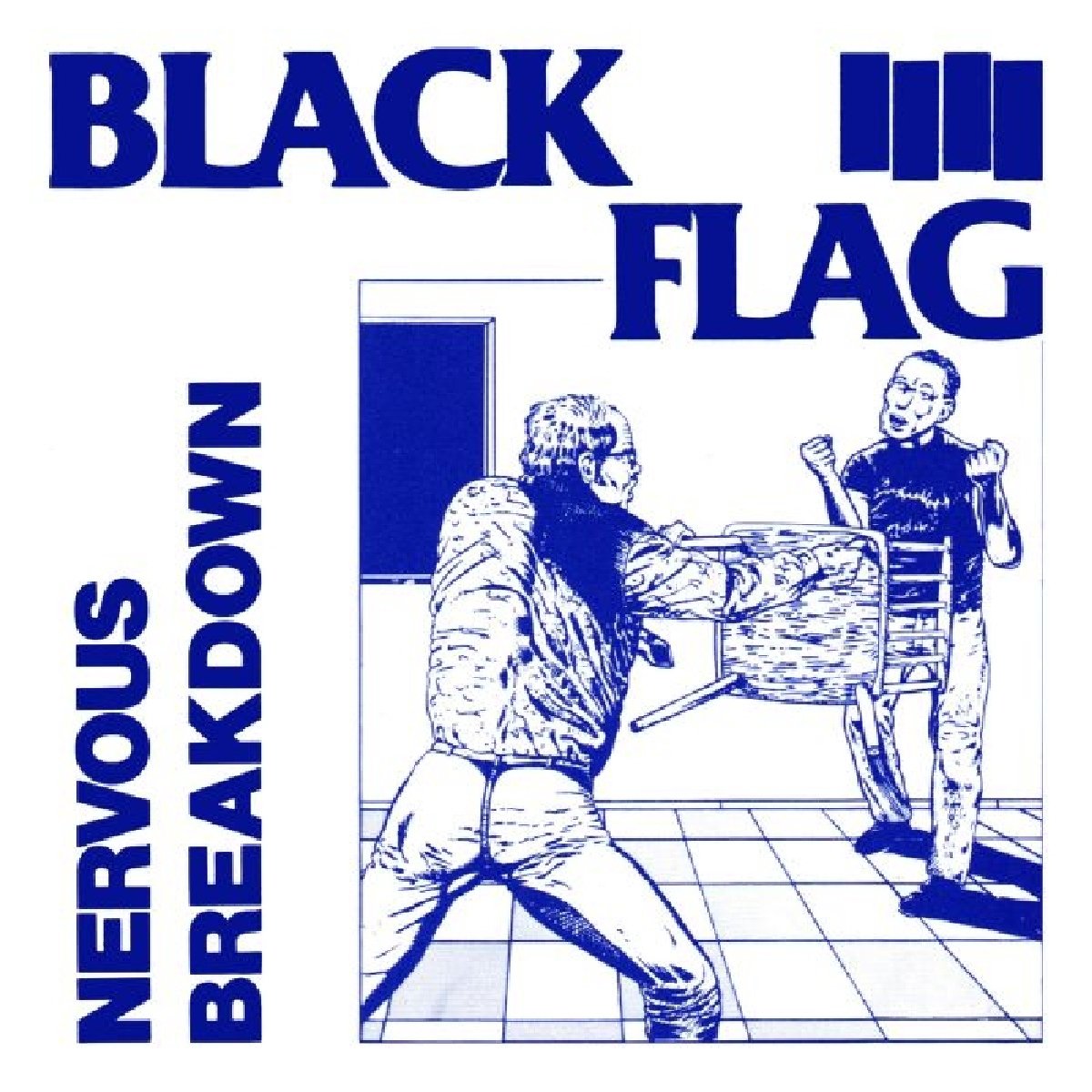 Black Flag “Nervous Breakdown” CD cover with a sketched fight scene.