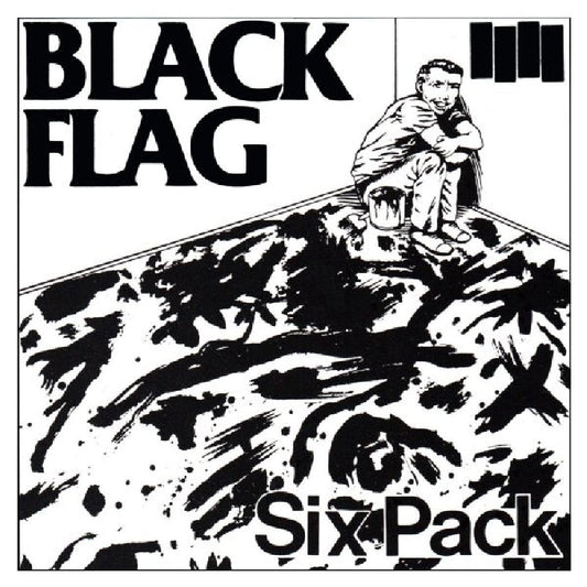 Black and white album cover for Black Flag’s “Six Pack” vinyl record.