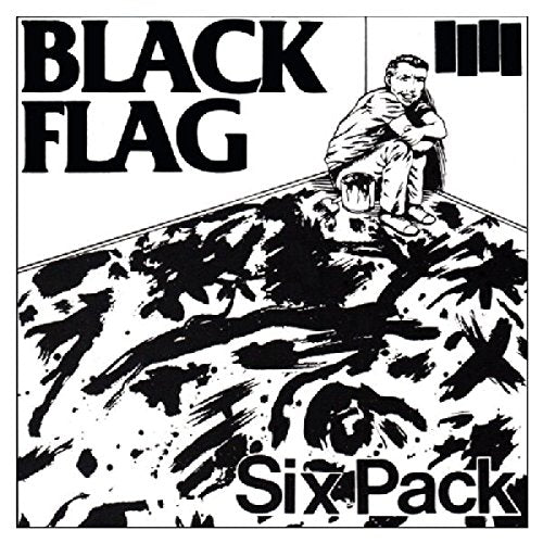 Black and white album cover for Black Flag's Six Pack featuring a seated man.