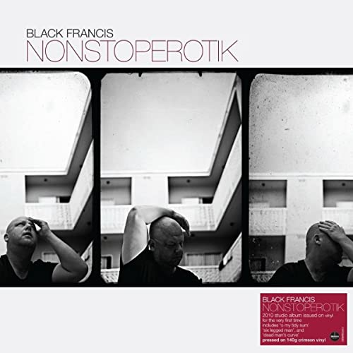 Black Francis “NonStopErotik” album cover with a man raising arms to the sky.