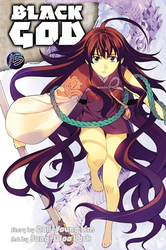 Cover of “Black God” volume 15, featuring a young woman with long dark hair.