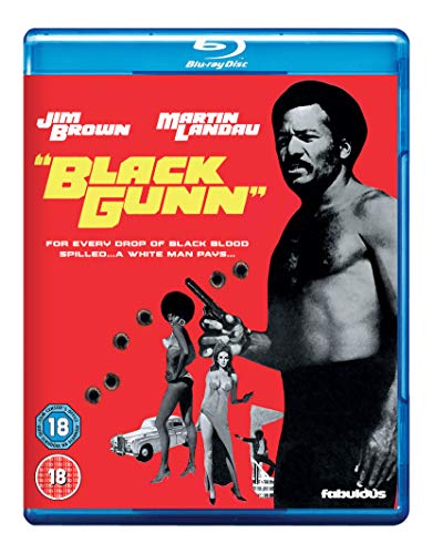 Blu-ray cover for Black Gunn featuring Jim Brown on a red background.