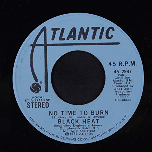 Light blue Atlantic Records vinyl label for Black Heat's No Time To Burn.