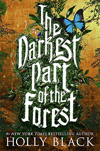 Book cover: dark forest imagery with text and a blue butterfly.