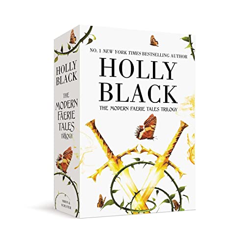 The Modern Faerie Tales Trilogy book set featuring two golden swords and butterflies.