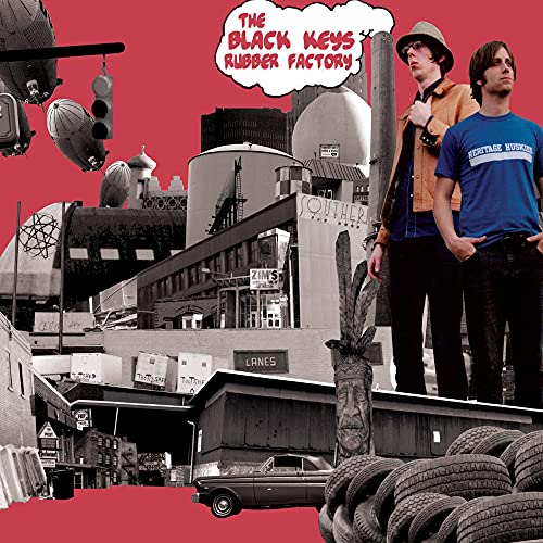 The Black Keys’ “Rubber Factory” CD cover with factory imagery and two men.