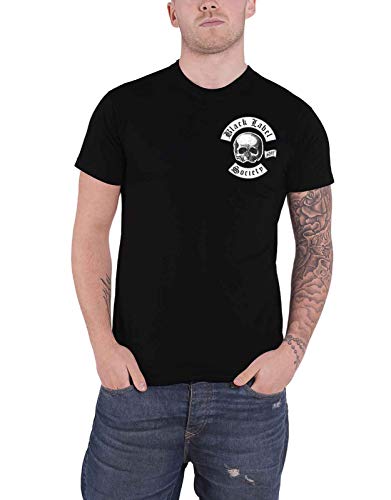 Black crew neck t-shirt with a white Black Label Society skull logo on chest.