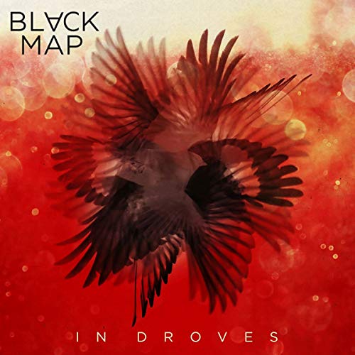 CD cover for Black Map's "In Droves" featuring abstract red and black wings.