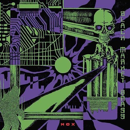 Vinyl record cover: skull and circuit board design in purple and green.