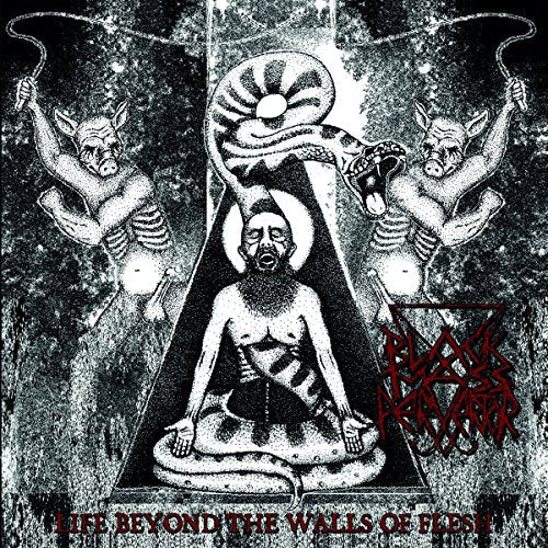 Dark, detailed album cover with demonic figures and a central seated person.