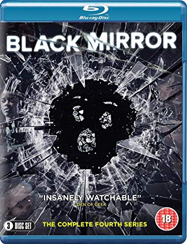"Blu-ray case for 'Black Mirror' Season 4, featuring a broken mirror design."