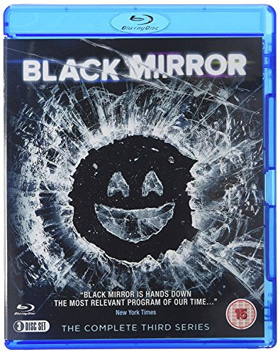 Black Mirror Series 3 Blu-ray case featuring a shattered glass smiley face design.