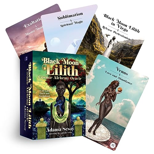 Oracle card deck and guidebook featuring a woman with celestial imagery.