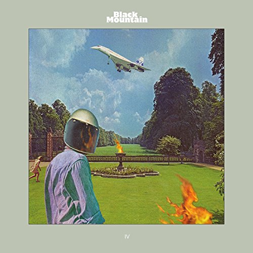 Album cover: person with helmet, airplane, garden, and flames.