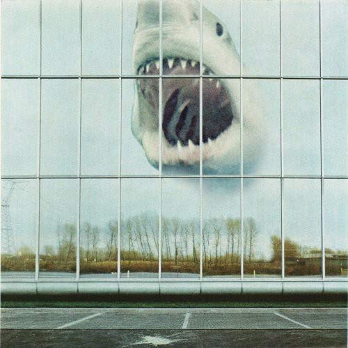 Vinyl record cover featuring a large shark image reflected in glass.