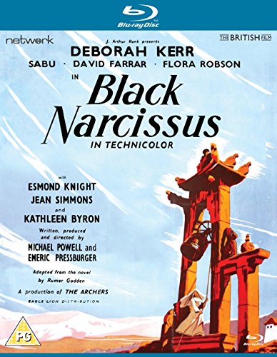 Black Narcissus" Blu-ray cover featuring a Himalayan palace illustration.