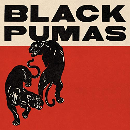 Black Pumas album cover with two black panthers on a red background.