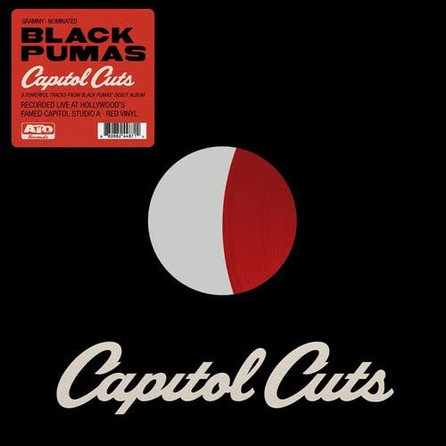 Black Pumas Capitol Cuts vinyl album cover with a red and white circle graphic.
