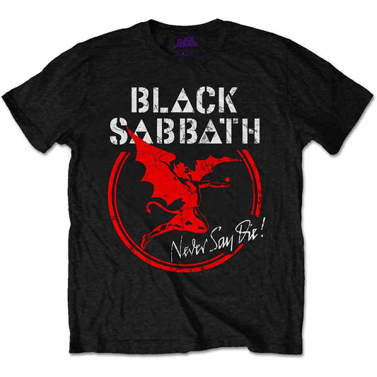 Black t-shirt with a red and white graphic of an angel and text.
