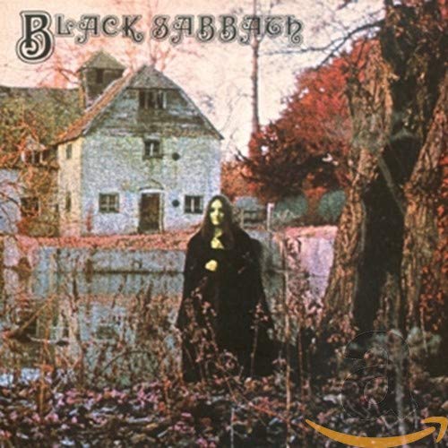 Black Sabbath album cover: a dark figure before a dilapidated house.