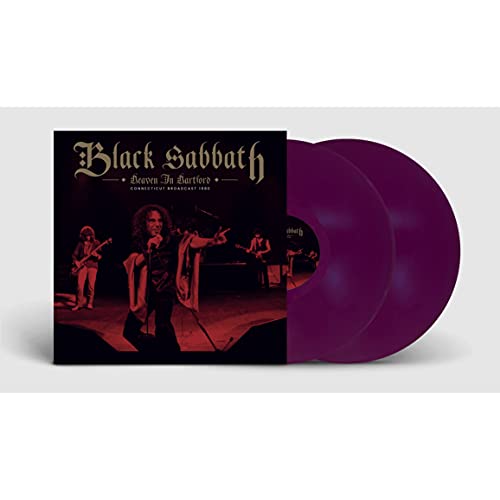 Black Sabbath Heaven in Hartford album cover with two purple vinyl records.