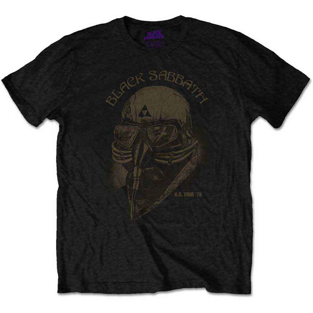 Black t-shirt with Black Sabbath “US Tour 78” and Avengers imagery, size 11-12 years.